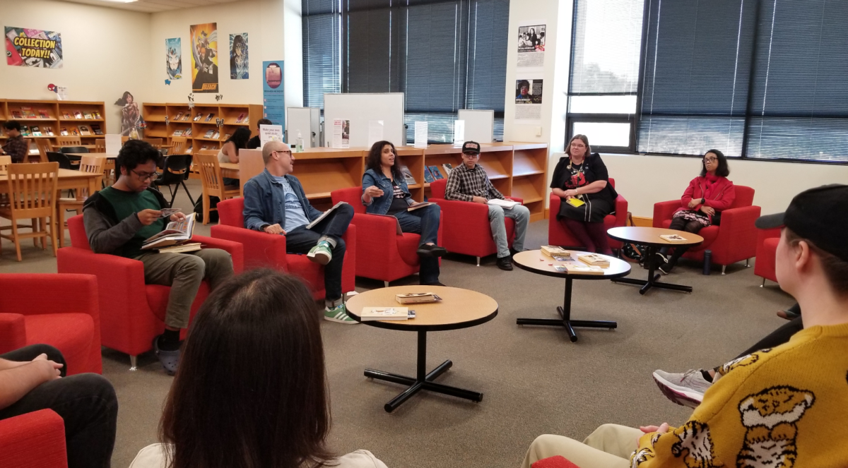 Students and professors engage in the event for Banned Books Week.  Courtesy of Sherri Wyatt.