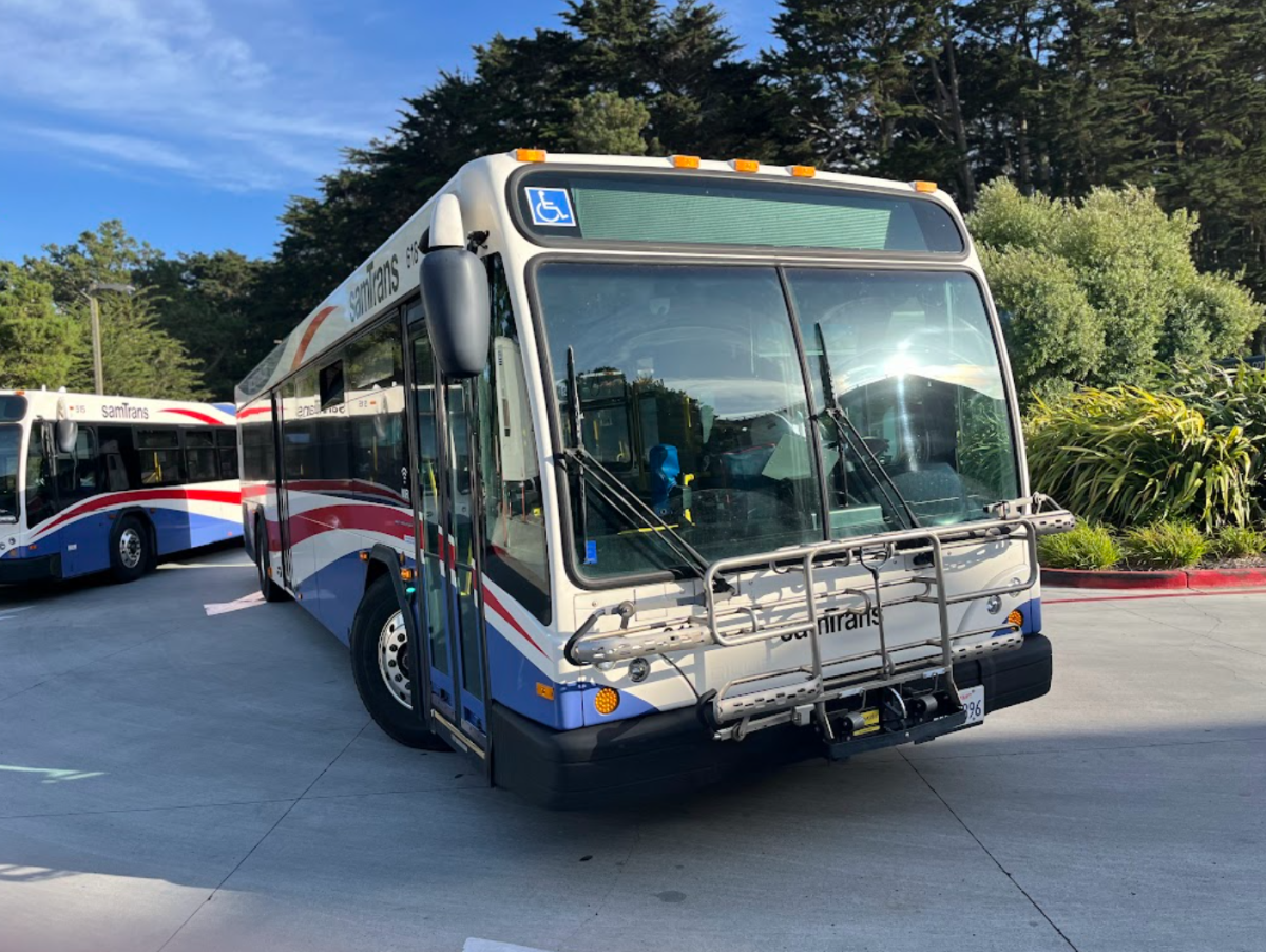 Samtrans bus in front of the Skyline College bus terminal.