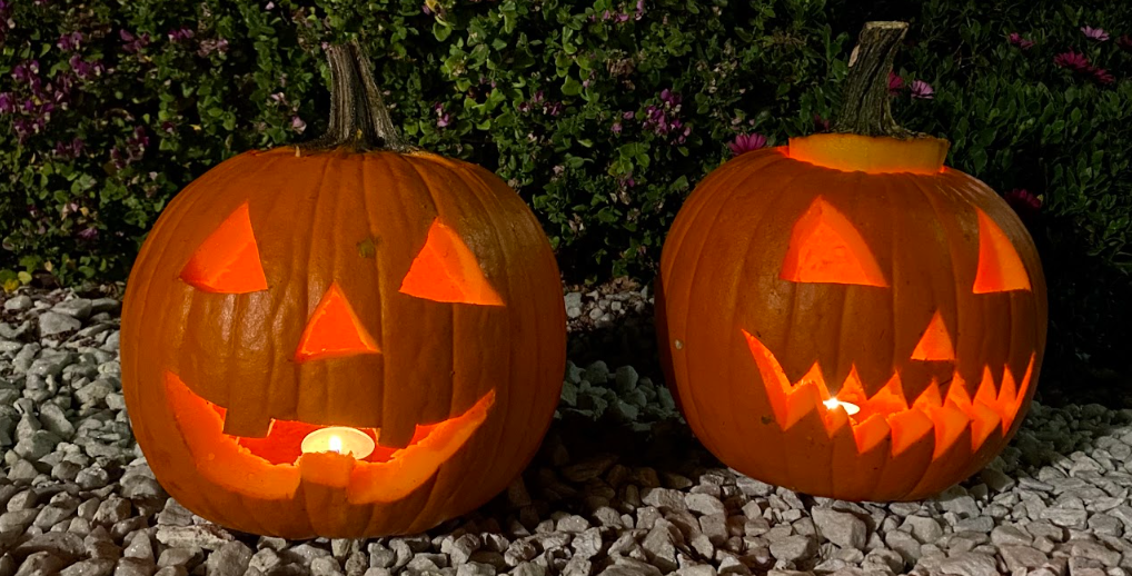 A Jack-O-Lantern carved out of pumpkin. 