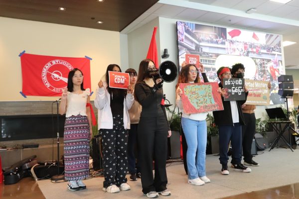 MSU members perform a short skit for the 4th Myanmar Spring Revolution anniversary. 